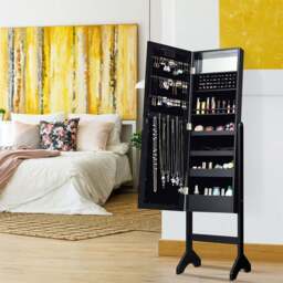 Costway Black LED Standing Jewellery Cabinet with Adjustable Mirror - Size: 112 x 42cm - Wilko - thumbnail 7
