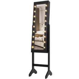 Costway Black LED Standing Jewellery Cabinet with Adjustable Mirror - Size: 112 x 42cm - Wilko