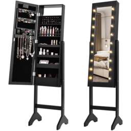 Costway Black LED Standing Jewellery Cabinet with Adjustable Mirror - Size: 112 x 42cm - Wilko - thumbnail 4