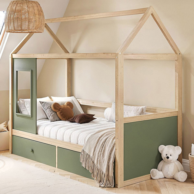 Flair Ted Green Wooden Play House Bed Frame with Storage - Size: Single - Wilko - image 1