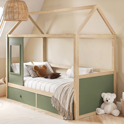 Flair Ted Green Wooden Play House Bed Frame with Storage - Size: Single - Wilko