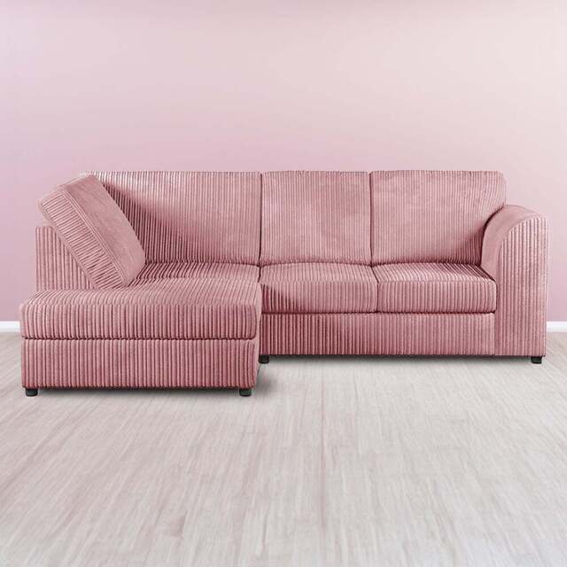 Luxor 4 Seater Pink Jumbo Cord Full Back Left Hand L Shape Corner Sofa - Wilko - image 1