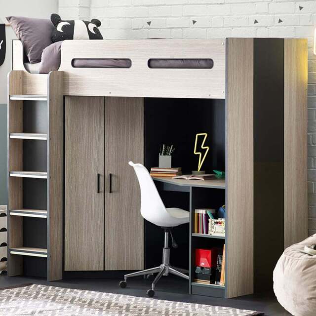 Julian Bowen Hercules Woodgrain and Anthracite High Sleeper with Storage - Size: Single - Wilko - image 1