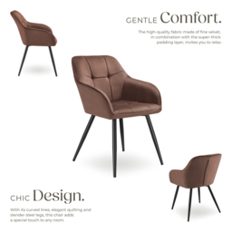 tectake Marilyn Set of 6 Brown and Black Quilted Velvet Dining Chair - Wilko - thumbnail 5