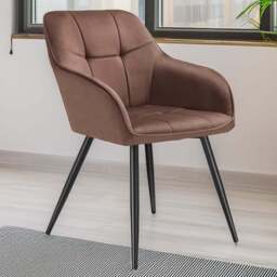 tectake Marilyn Set of 6 Brown and Black Quilted Velvet Dining Chair - Wilko