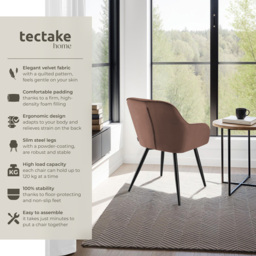 tectake Marilyn Set of 6 Brown and Black Quilted Velvet Dining Chair - Wilko - thumbnail 4