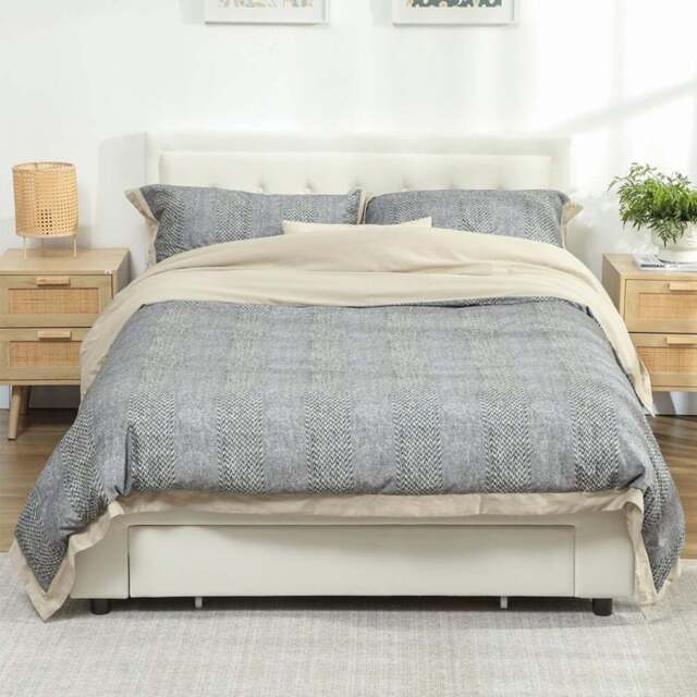 HOMCOM Double Cream Ottoman Bed with Adjustable Velvet Headboard - Wilko - image 1