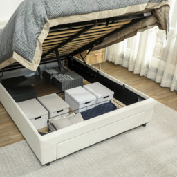 HOMCOM Double Cream Ottoman Bed with Adjustable Velvet Headboard - Wilko - thumbnail 4
