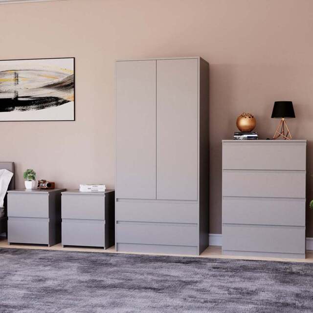 VIDA DESIGNS Denver Grey 4 Piece Bedroom Furniture Set - Wilko - image 1