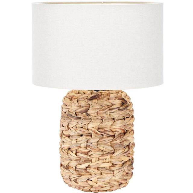 Pacific Lifestyle Zadi Natural Fabric Shade Tall Plaited Water Hyacinth Table Lamp - Size: 50 x 35 x 35cm - Brown - Wilko - image 1