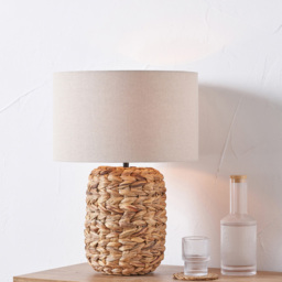 Pacific Lifestyle Zadi Natural Fabric Shade Tall Plaited Water Hyacinth Table Lamp - Size: 50 x 35 x 35cm - Brown - Wilko - thumbnail 3