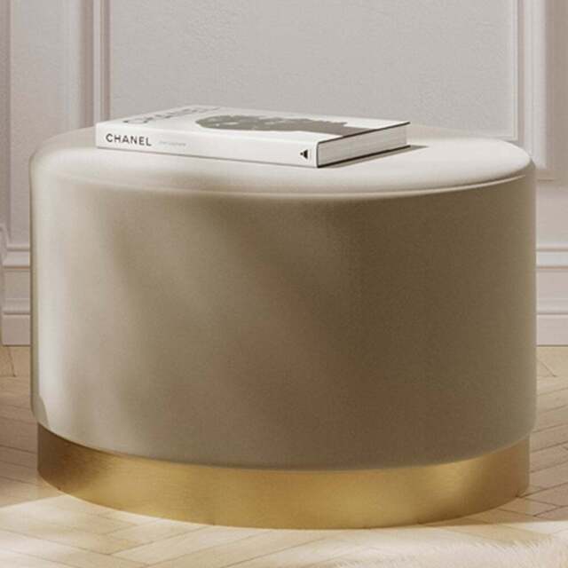 Lara Beige Velvet and Brushed Gold Large Pouffe - Cream - LPD Home - Wilko - image 1