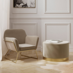 Lara Beige Velvet and Brushed Gold Large Pouffe - Cream - LPD Home - Wilko - thumbnail 5