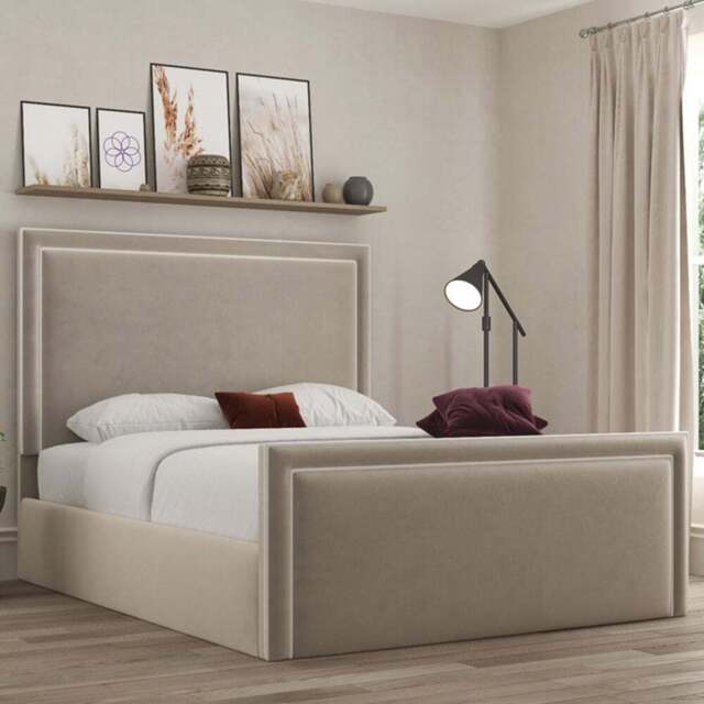 DS Living Verona Single Bistra Beige Piping Ottoman Bed - Cream - Wilko - image 1