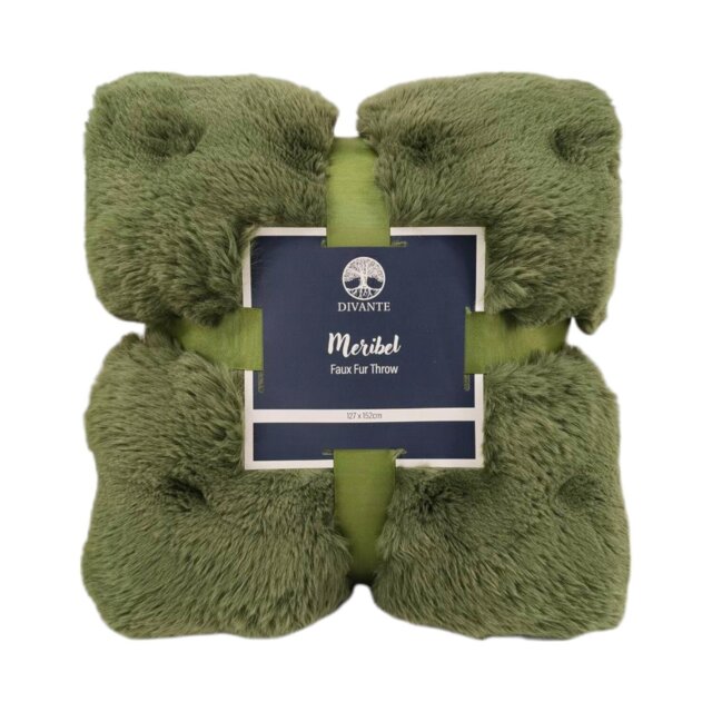 Meribel Faux Fur Throw Green - Divante - Wilko - image 1