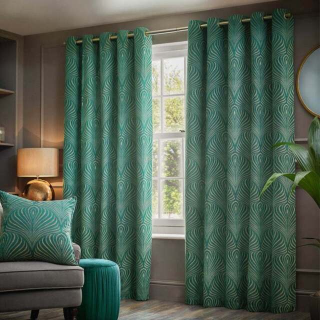Paoletti Gatsby Emerald Jacquard Eyelet Curtain 117 x 137cm - Size: W 137 x D 117cm - Green - Wilko - image 1