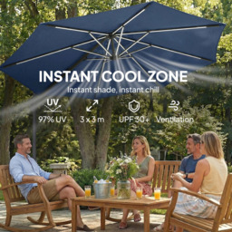 Outsunny Navy Blue 16 Solar LED Rotatable Cantilever Parasol with Protective Cover 3m - Wilko - thumbnail 6