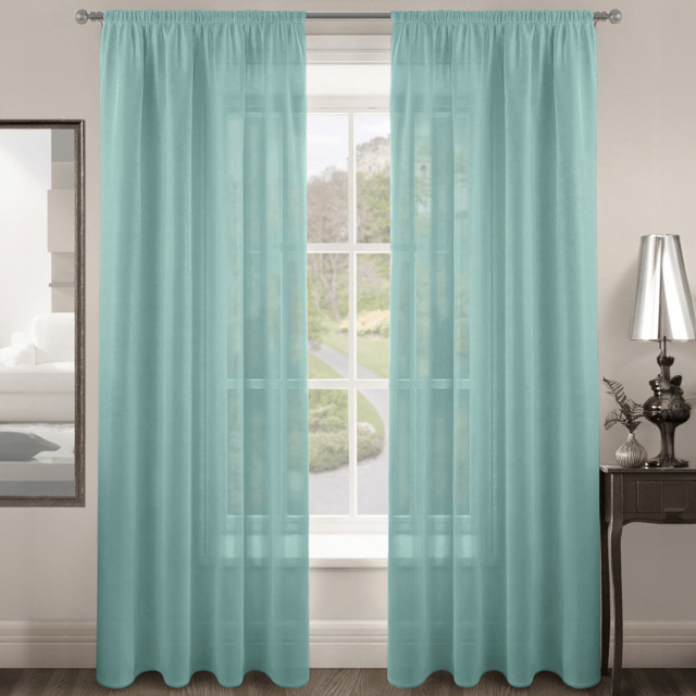 Velosso Riva Plain Duck Egg Slot Top Voile Panel Curtain 150 x 122cm - Size: W 150 x D 122cm - Blue - Wilko - image 1