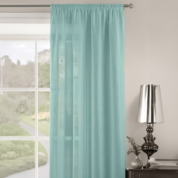 Velosso Riva Plain Duck Egg Slot Top Voile Panel Curtain 150 x 122cm - Size: W 150 x D 122cm - Blue - Wilko - thumbnail 3