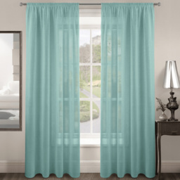 Velosso Riva Plain Duck Egg Slot Top Voile Panel Curtain 150 x 122cm - Size: W 150 x D 122cm - Blue - Wilko - thumbnail 1