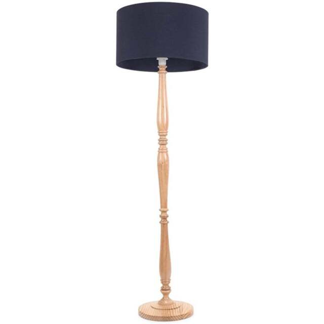 ValueLights Victoria Navy Blue Fabric Drum Shade Light Wood Traditional Stem LED Floor Lamp - Size: 157 x 45 x 45cm - Cream - Wilko - image 1