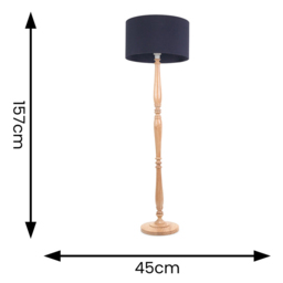 ValueLights Victoria Navy Blue Fabric Drum Shade Light Wood Traditional Stem LED Floor Lamp - Size: 157 x 45 x 45cm - Cream - Wilko - thumbnail 6