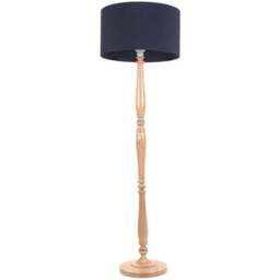 ValueLights Victoria Navy Blue Fabric Drum Shade Light Wood Traditional Stem LED Floor Lamp - Size: 157 x 45 x 45cm - Cream - Wilko
