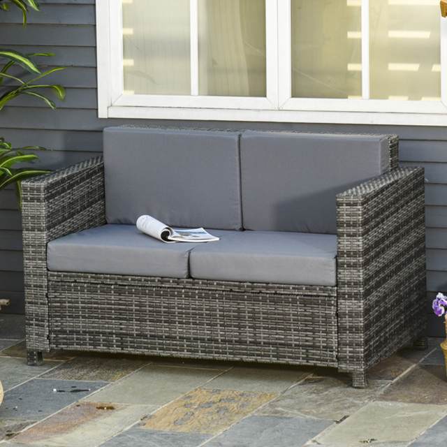 Outsunny 2 Seater Grey Rattan Padded Garden Loveseat - Wilko - image 1
