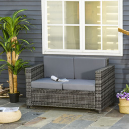 Outsunny 2 Seater Grey Rattan Padded Garden Loveseat - Wilko - thumbnail 5