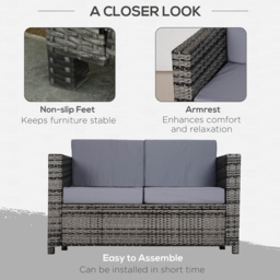 Outsunny 2 Seater Grey Rattan Padded Garden Loveseat - Wilko - thumbnail 7
