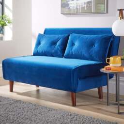 Home Source Morella 2 Seater Blue Velvet Folding Sofa Bed with Pillow - Wilko