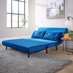 Home Source Morella 2 Seater Blue Velvet Folding Sofa Bed with Pillow - Wilko - thumbnail 6
