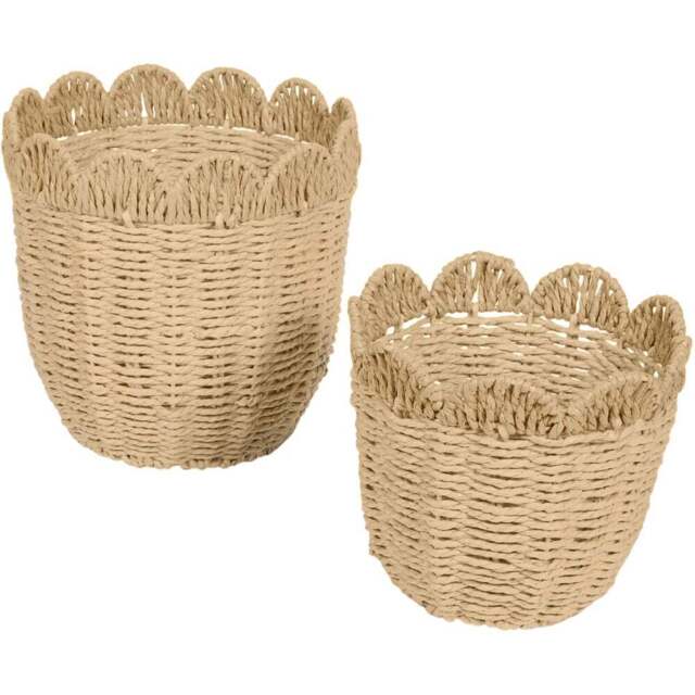Set of 2 Aspen Scalloped Woven Planters - Brown - Wilko - image 1