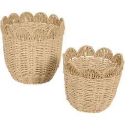 Set of 2 Aspen Scalloped Woven Planters - Brown - Wilko - thumbnail 1