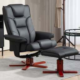 Portland Black Recliner Armchair with Footstool - Size: Single - Wilko