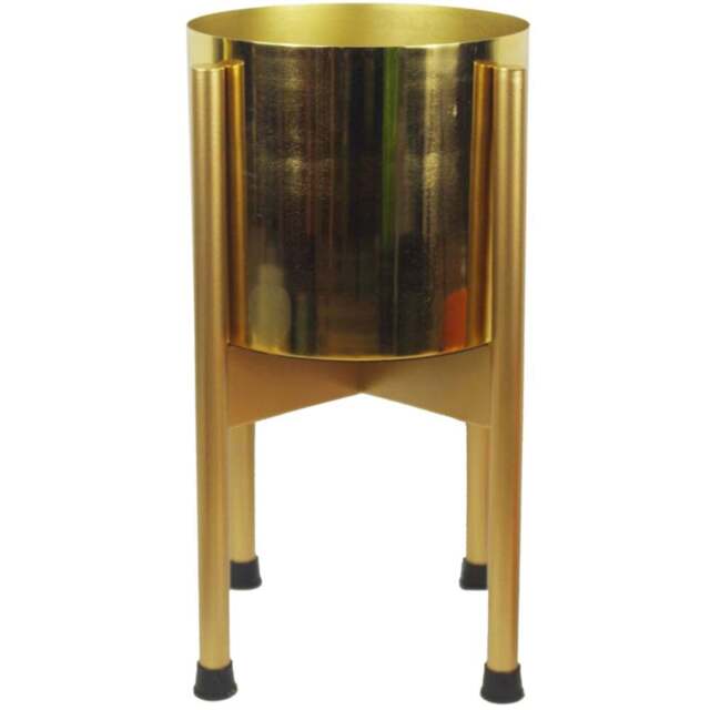 Botanik Gold Metal Planter with Stand 38.5 x 18cm - Size: 38.5 x 18 x 18cm - Wilko - image 1
