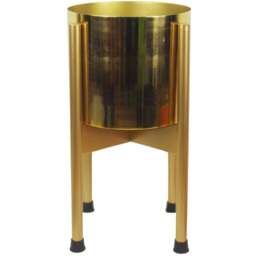 Botanik Gold Metal Planter with Stand 38.5 x 18cm - Size: 38.5 x 18 x 18cm - Wilko - thumbnail 1
