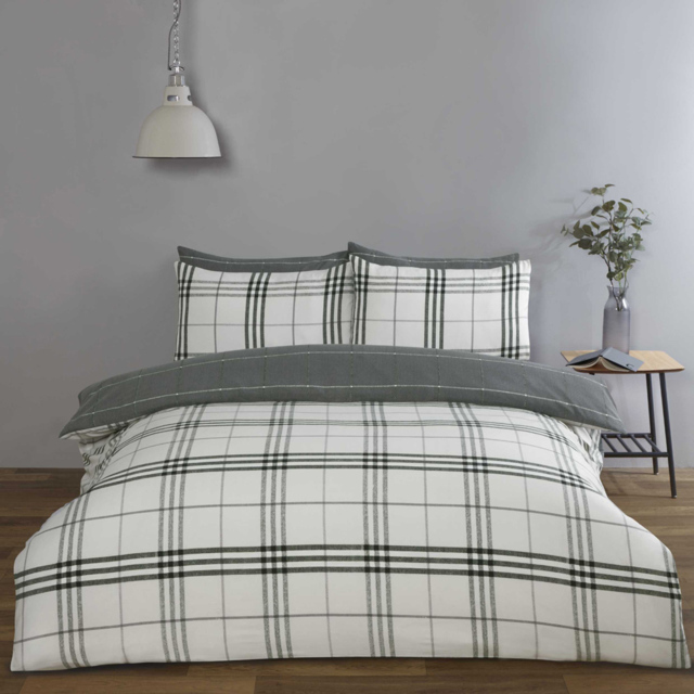 Rapport Home Harris Double Grey Check Duvet Set - Silver - Wilko - image 1