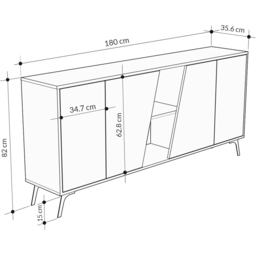 Decortie Fiona 4 Door 2 Shelf Ancient White and Retro Grey Sideboard - Size: 82 x 180 x 35.6cm - Multi - Wilko - thumbnail 7