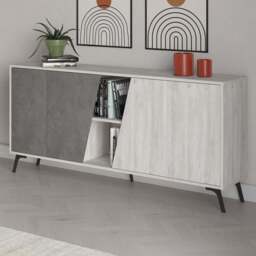 Decortie Fiona 4 Door 2 Shelf Ancient White and Retro Grey Sideboard - Size: 82 x 180 x 35.6cm - Multi - Wilko - thumbnail 1