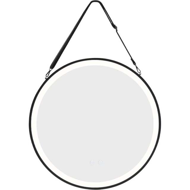 Living and Home Black Round Metal Frame LED Wall Mirror with Hanging Strap - Size: 60 x 60 x 4cm - Wilko - image 1