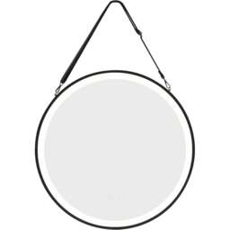 Living and Home Black Round Metal Frame LED Wall Mirror with Hanging Strap - Size: 60 x 60 x 4cm - Wilko - thumbnail 1