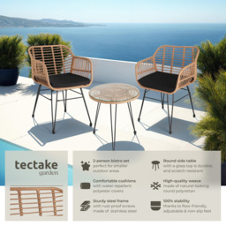 tectake Molfetta 2 Seater Nature Garden Bistro Set - Brown - Wilko - thumbnail 7