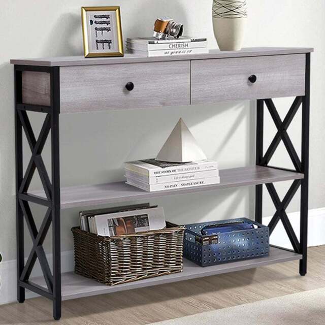 Living and Home 2 Drawer Narrow Wooden Console Table - Grey - Wilko - image 1