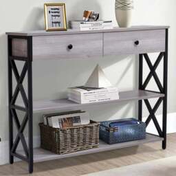 Living and Home 2 Drawer Narrow Wooden Console Table - Grey - Wilko