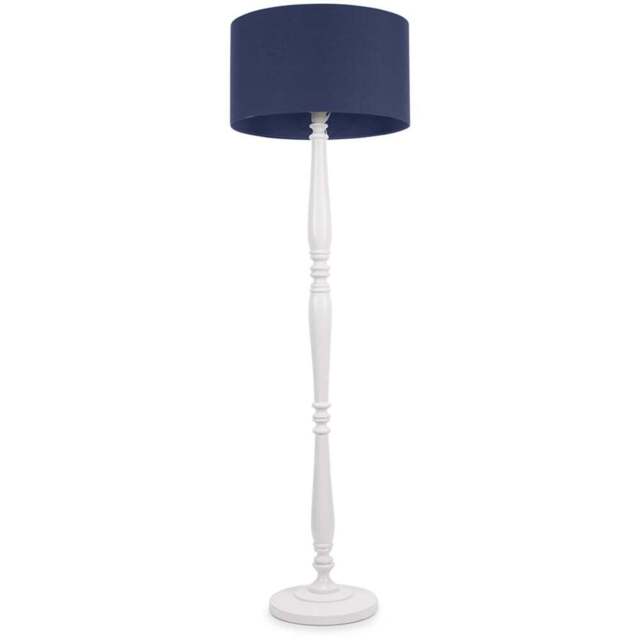 ValueLights Victoria Navy Blue Fabric Drum Shade White Wood Traditional Stem LED Floor Lamp - Size: 157 x 45 x 45cm - Wilko - image 1