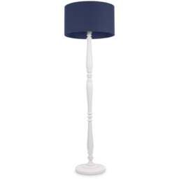 ValueLights Victoria Navy Blue Fabric Drum Shade White Wood Traditional Stem LED Floor Lamp - Size: 157 x 45 x 45cm - Wilko