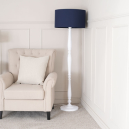 ValueLights Victoria Navy Blue Fabric Drum Shade White Wood Traditional Stem LED Floor Lamp - Size: 157 x 45 x 45cm - Wilko - thumbnail 4