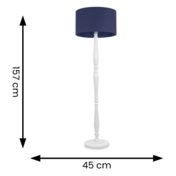 ValueLights Victoria Navy Blue Fabric Drum Shade White Wood Traditional Stem LED Floor Lamp - Size: 157 x 45 x 45cm - Wilko - thumbnail 6