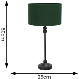 ValueLights Maggie Forest Green and Black Drum Shade Candlestick LED Table Lamp - Size: 50 x 25 x 25cm - Wilko - thumbnail 7